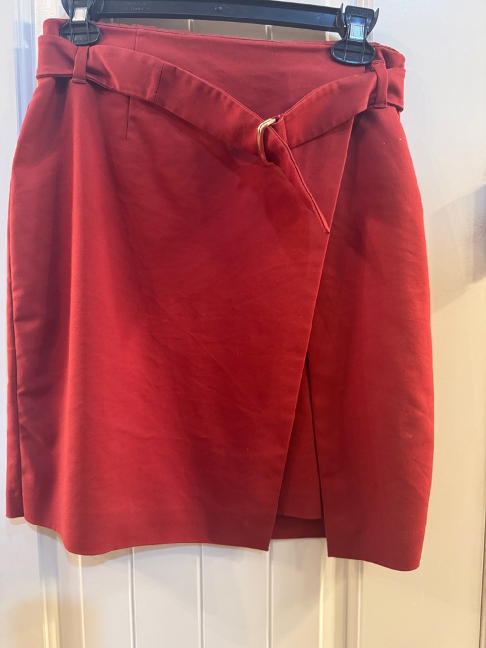 White House Black Market Red Wrap Mini Skirt with D-Ring